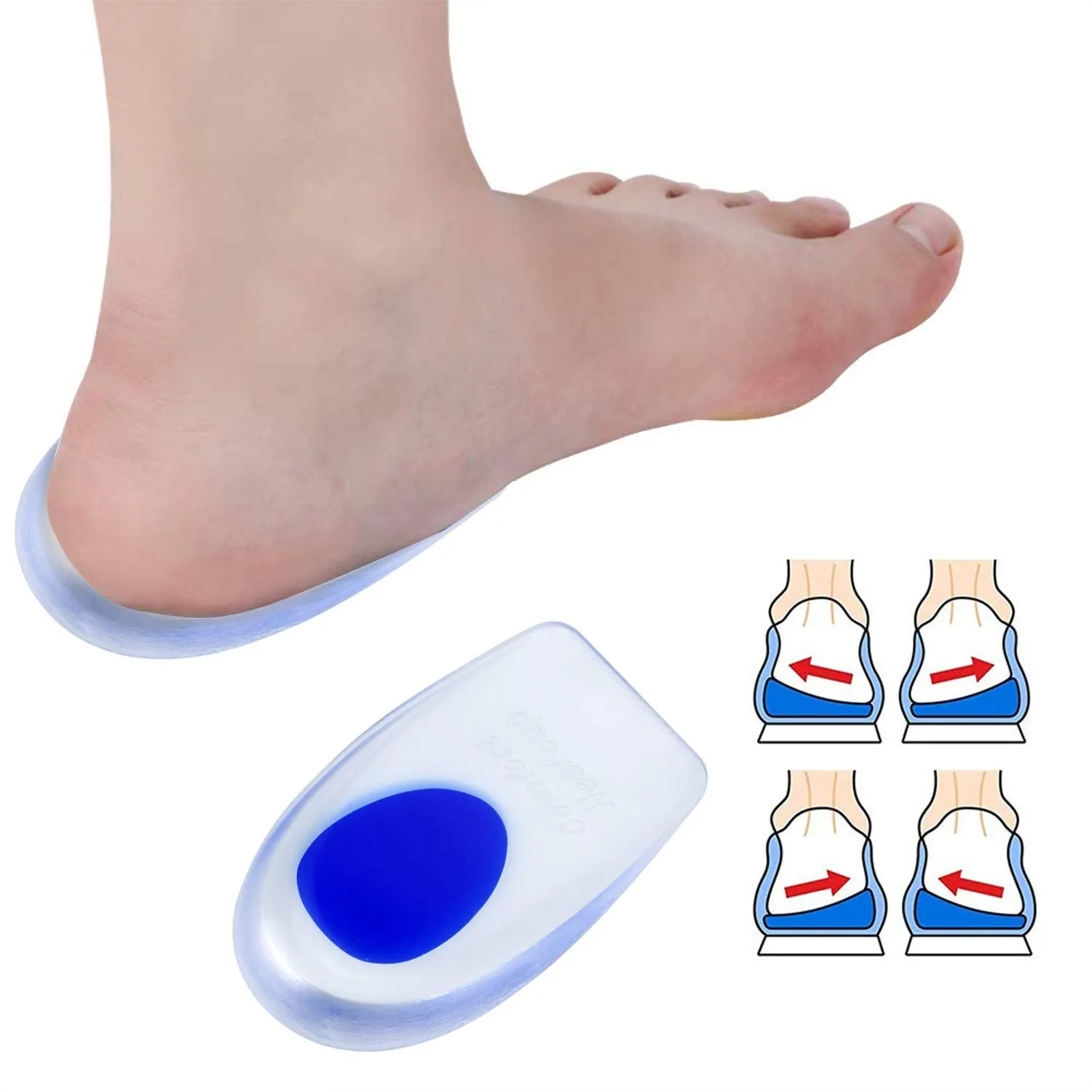 2 Pairs Orthotic Gel Heel Pads, Silicone Heel Cup Pads Heel Support Pads Cushions for Plantar Fasciitis Heel Pain