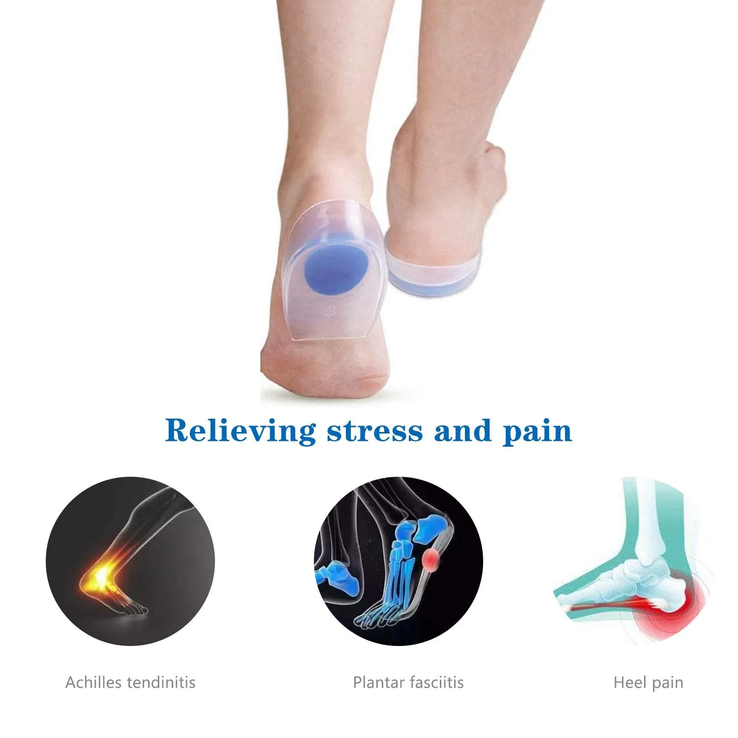 2 Pairs Orthotic Gel Heel Pads, Silicone Heel Cup Pads Heel Support Pads Cushions for Plantar Fasciitis Heel Pain