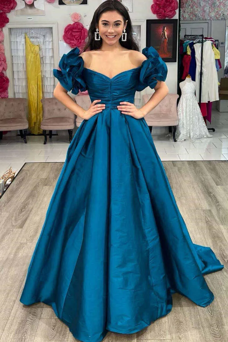 A-Line Ruffle Shoulder Fuchsia Satin Long Formal Dress,Yellow Satin Evening Dresses