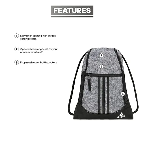 adidas Unisex Alliance II Sackpack, Grey Heather/Black/White, ONE SIZE
