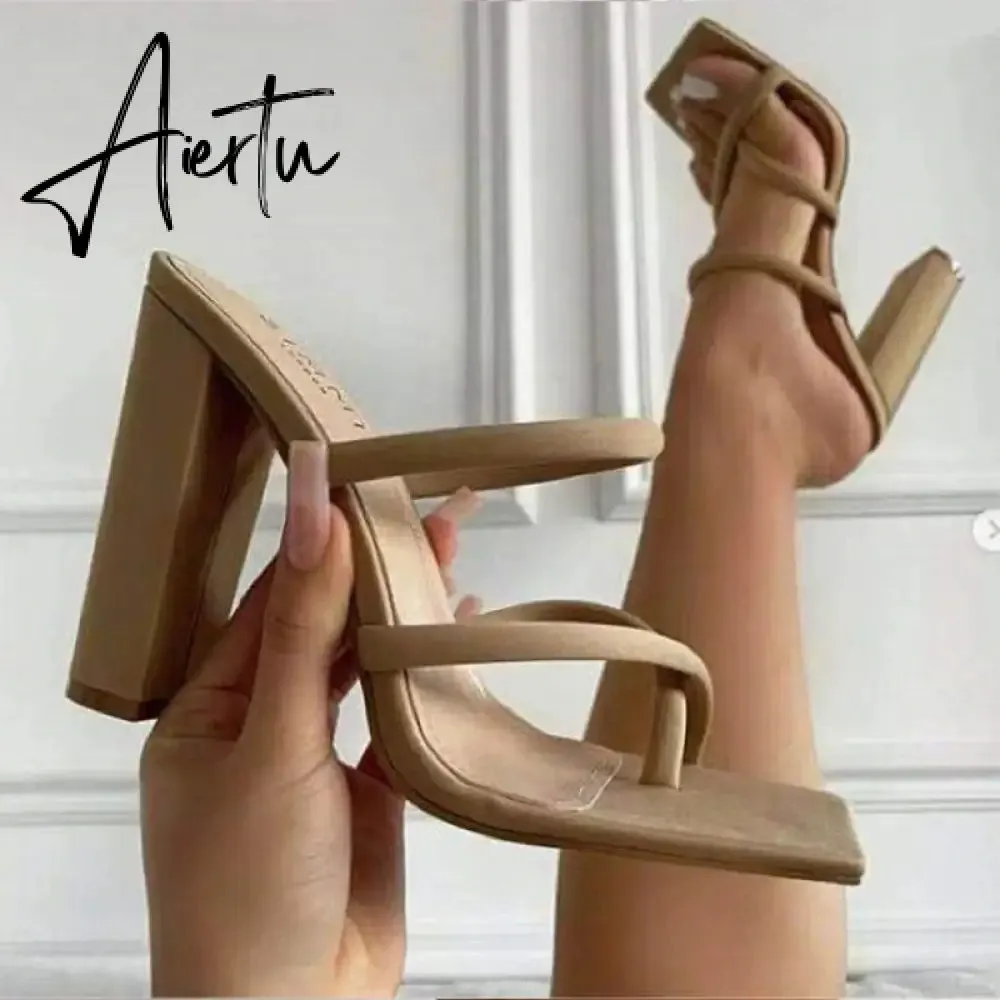 Aiertu New Fashion Sexy Shoe Women Sandals Square Toe Chunky Heels Ladies Party High Heels Shoe Casual Summer Pumps Sandal Footwear