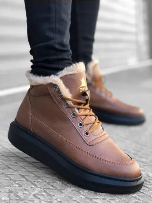 BA0151 Shearling Lace-up Tan Men's Style Sport Boots