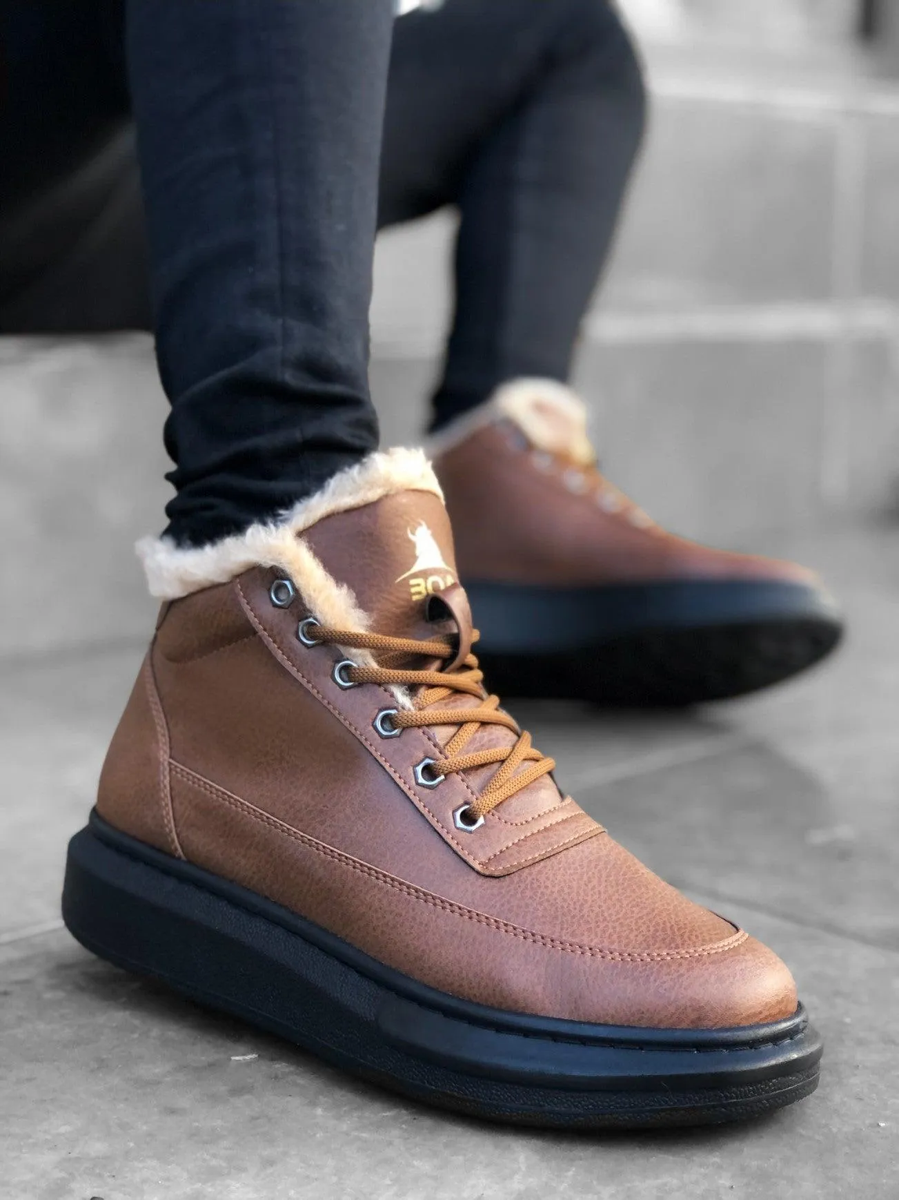 BA0151 Shearling Lace-up Tan Men's Style Sport Boots