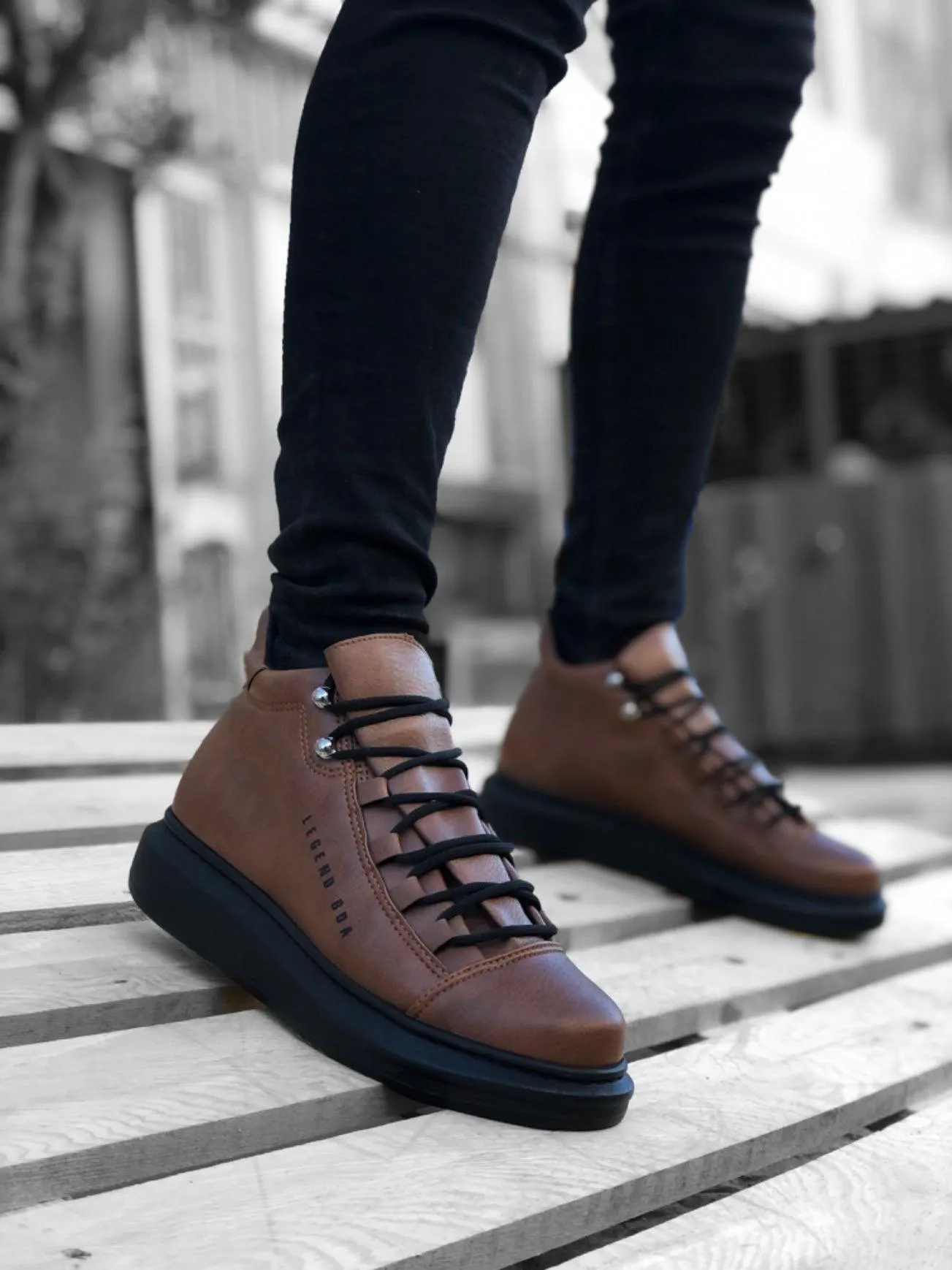 BA0312 Lace-up High Toe Black Sole Men's Style Sport Boots