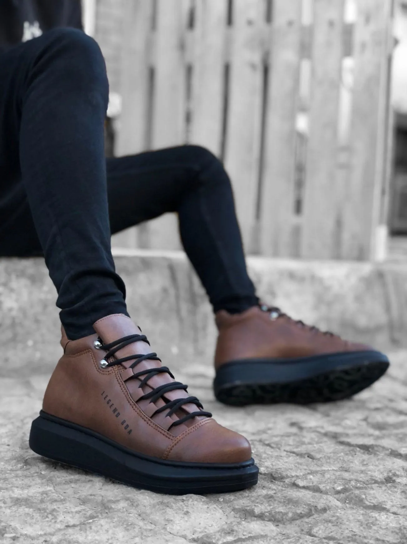 BA0312 Lace-up High Toe Black Sole Men's Style Sport Boots