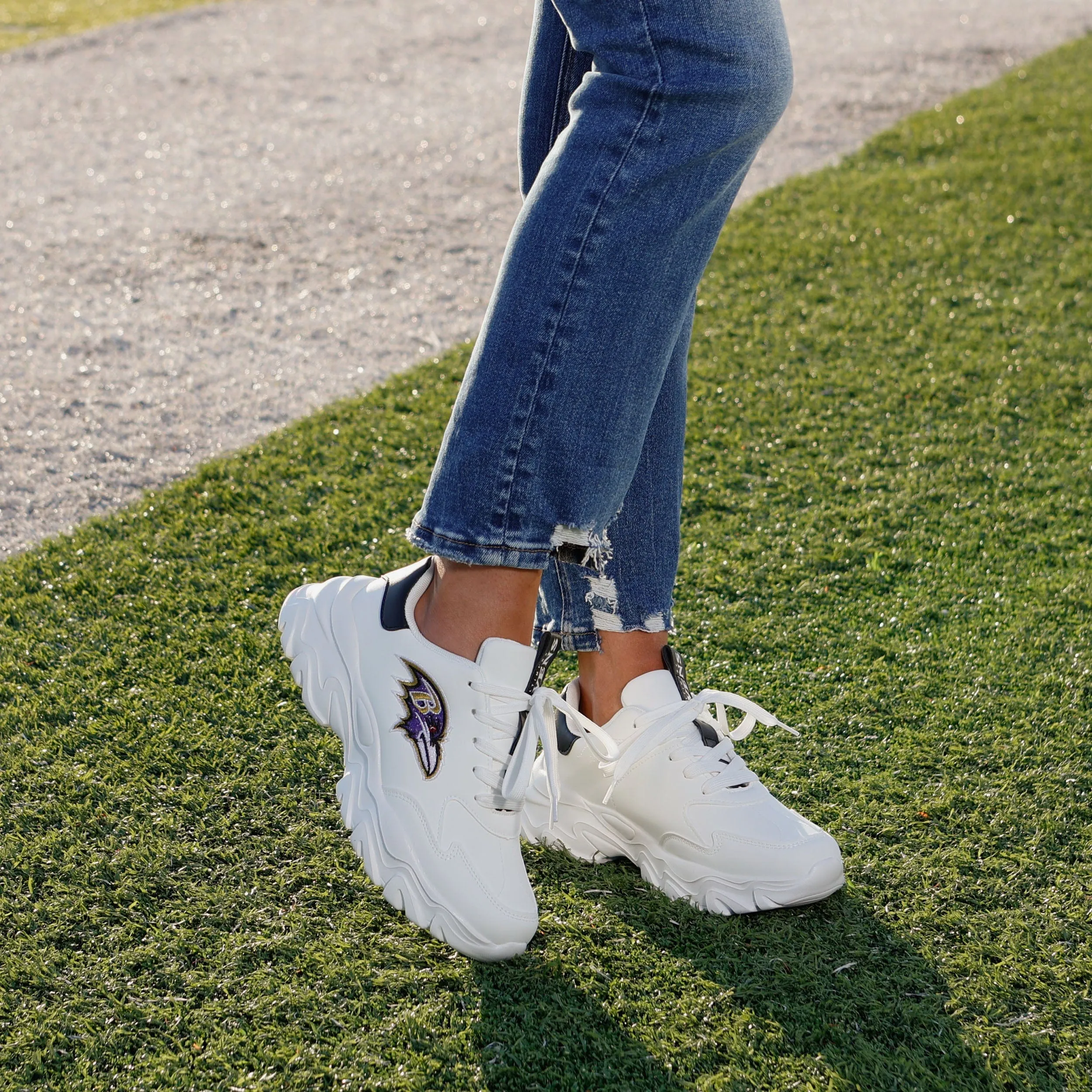 Baltimore Ravens Womens Glitter Big Logo Vintage White Chunky Sneaker