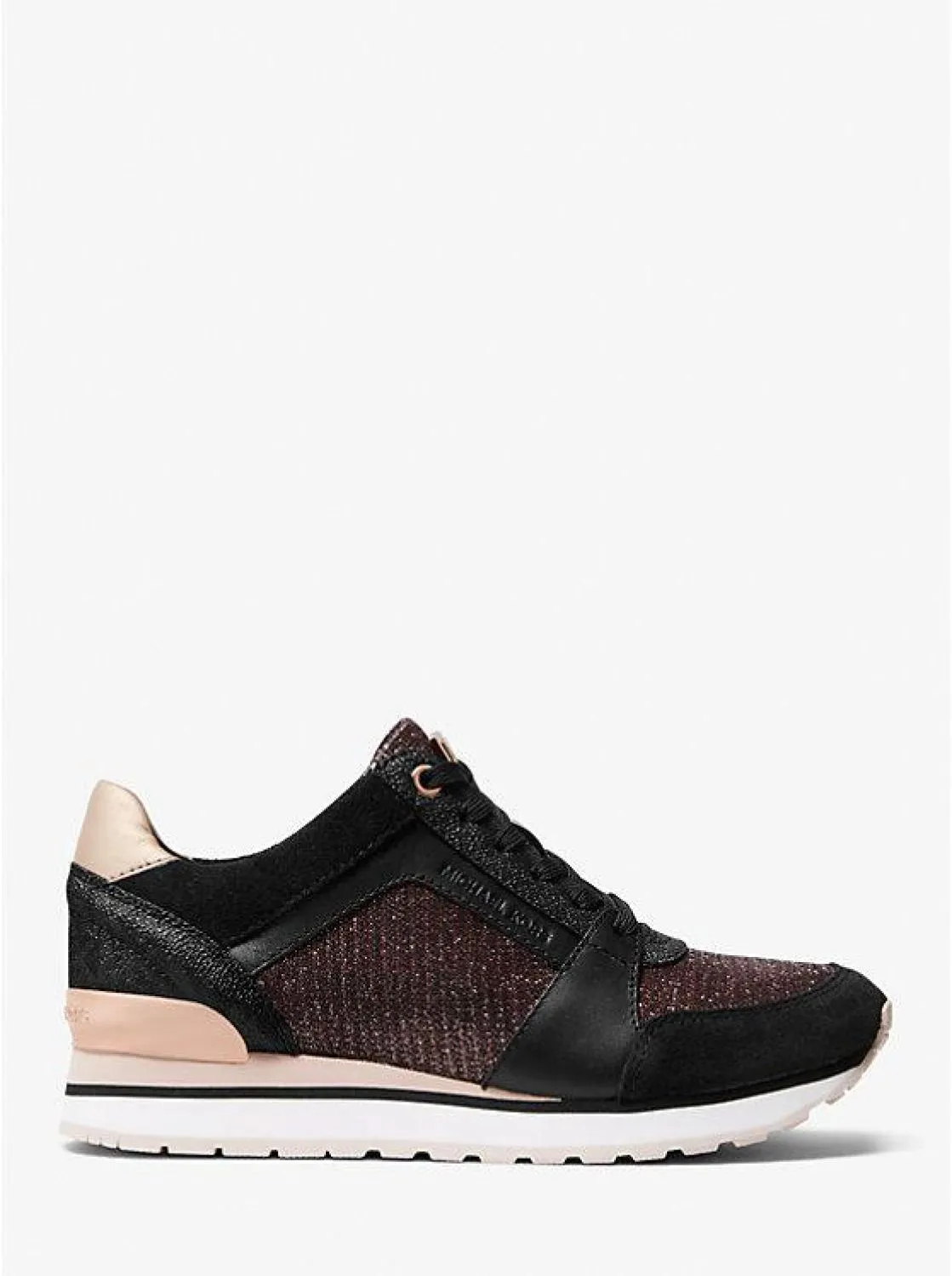 Billie Suede and Glitter Chain-Mesh Trainer