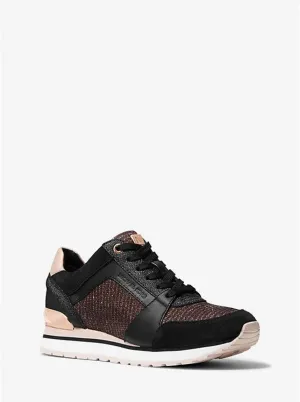 Billie Suede and Glitter Chain-Mesh Trainer
