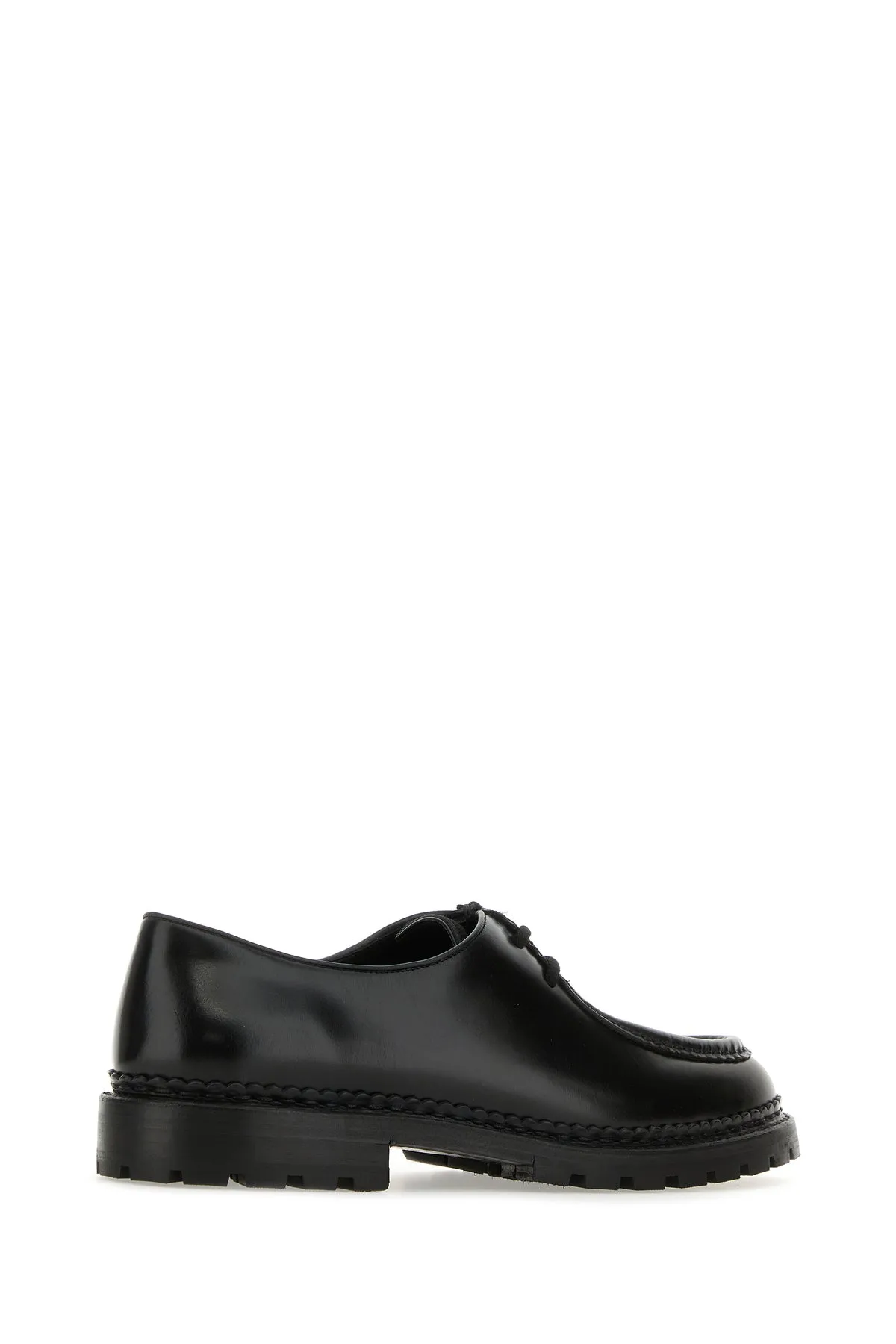 Black leather and calf hair lace-up shoes