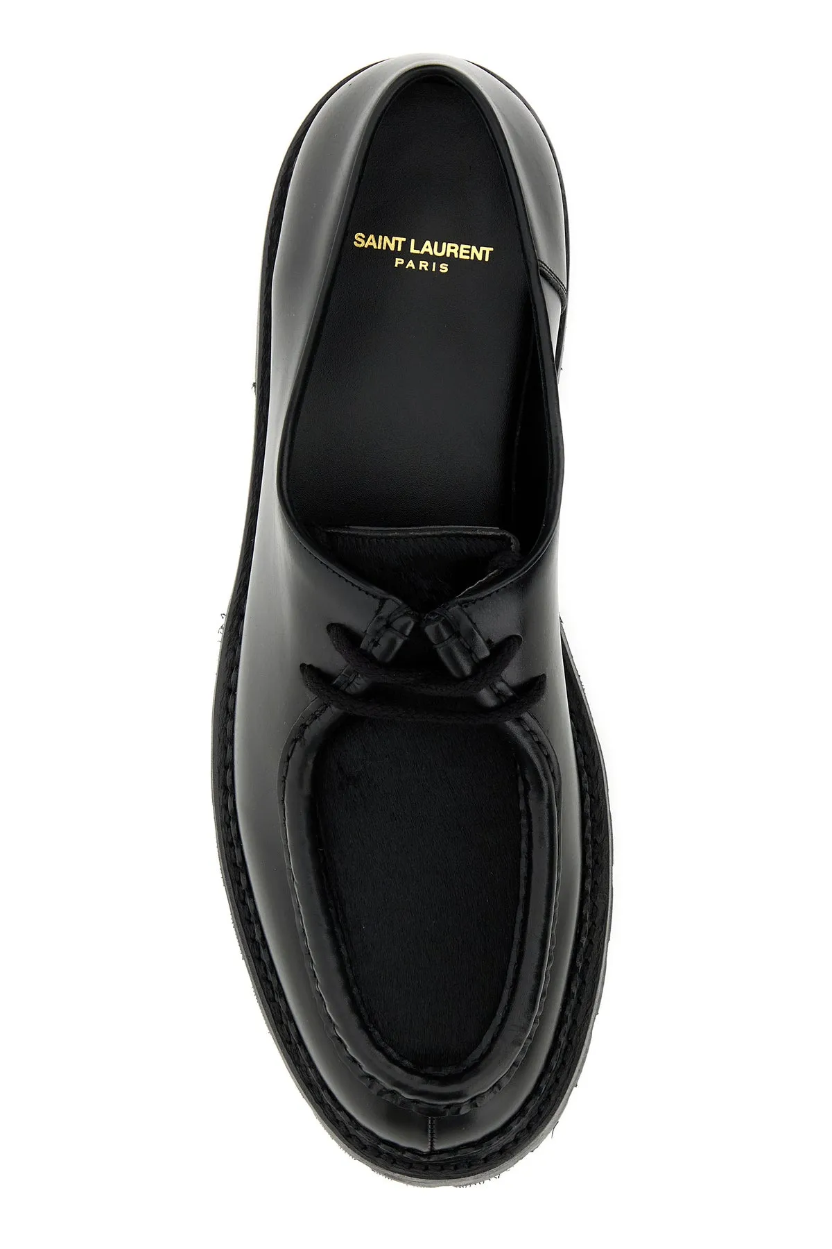 Black leather and calf hair lace-up shoes