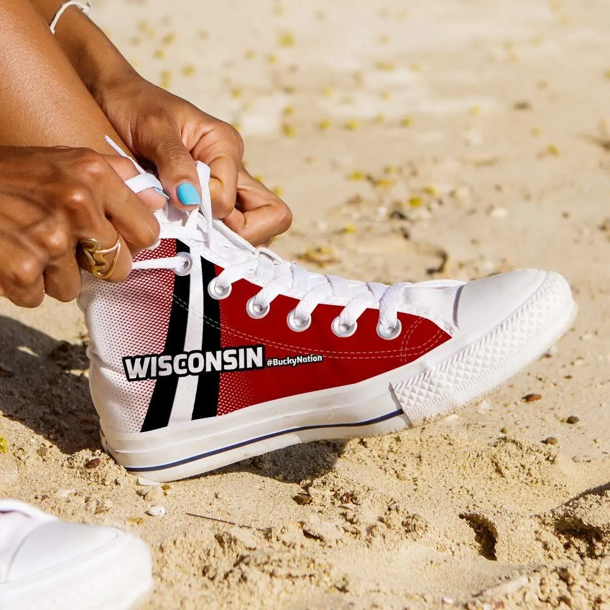 #BuckyNation Wisconsin Fan Canvas High Top Shoes