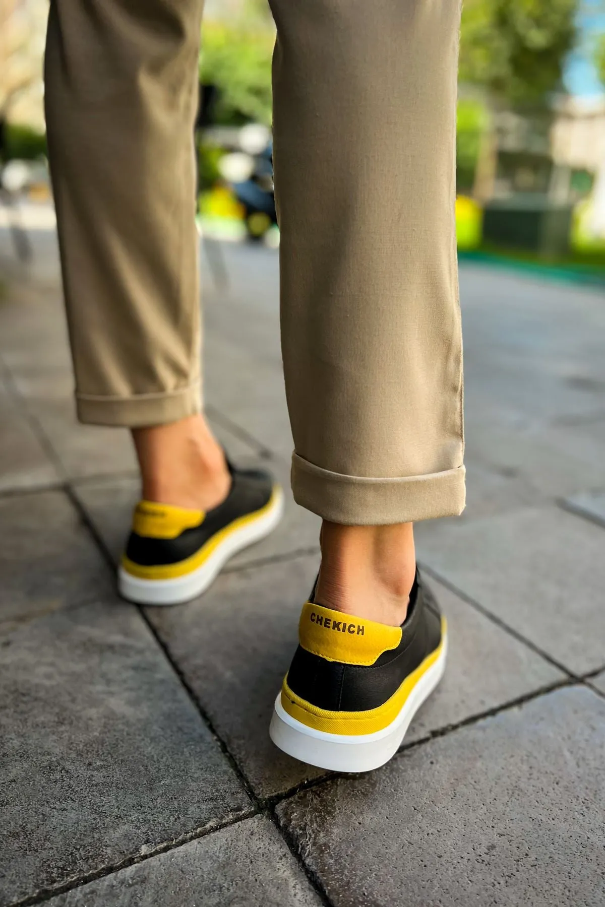 CH979 Santoni GBT Sport Men's Sneakers Shoes BLACK/YELLOW