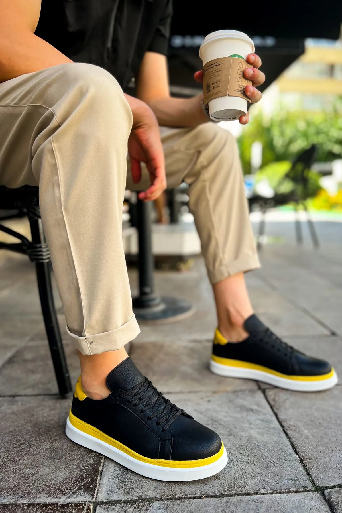 CH979 Santoni GBT Sport Men's Sneakers Shoes BLACK/YELLOW
