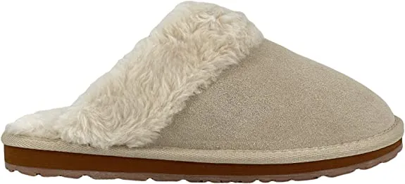 Clarks Open Back Suede Leather Comfort JMS0583C - Plush Faux Fur Trim - Indoor Outdoor House Slippers