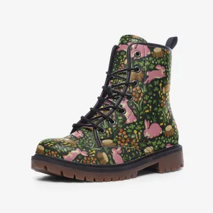Cottage Core Combat Boots, Pink Rabbit lace up boots, ankle boots