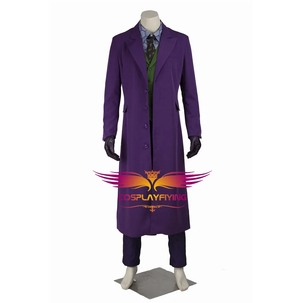 DC Batman: The Dark Knight Joker Cosplay Costume Trench Coat Vest Shirt Pants Tie Gloves without Suit for Halloween Carnival