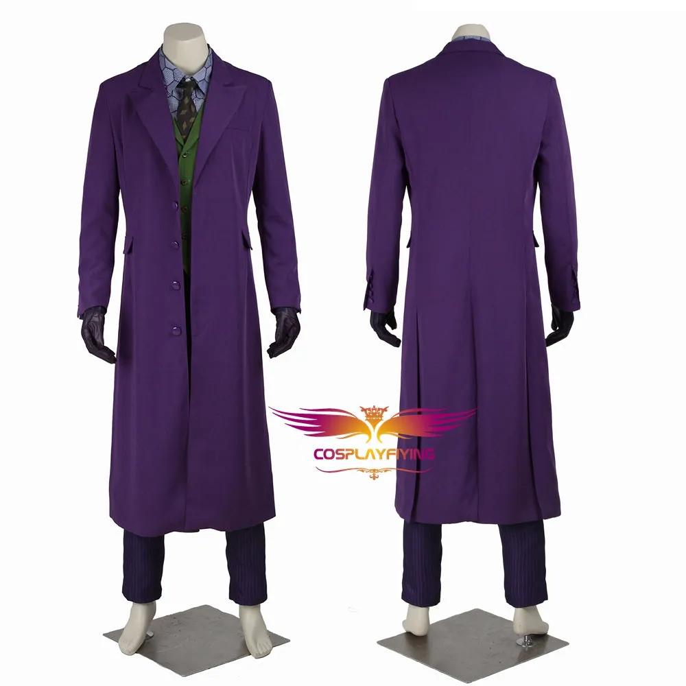 DC Batman: The Dark Knight Joker Cosplay Costume Trench Coat Vest Shirt Pants Tie Gloves without Suit for Halloween Carnival
