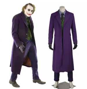DC Batman: The Dark Knight Joker Cosplay Costume Trench Coat Vest Shirt Pants Tie Gloves without Suit for Halloween Carnival