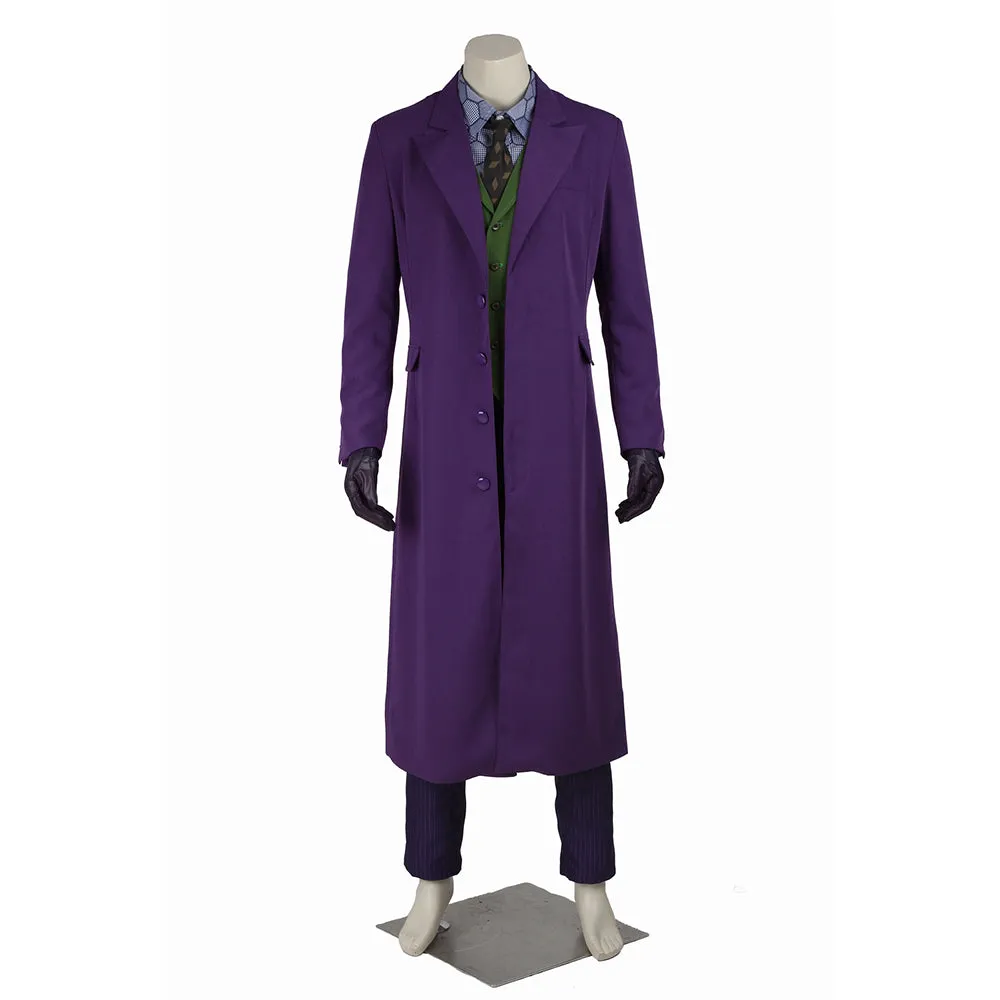 DC Batman: The Dark Knight Joker Cosplay Costume Trench Coat Vest Shirt Pants Tie Gloves without Suit for Halloween Carnival