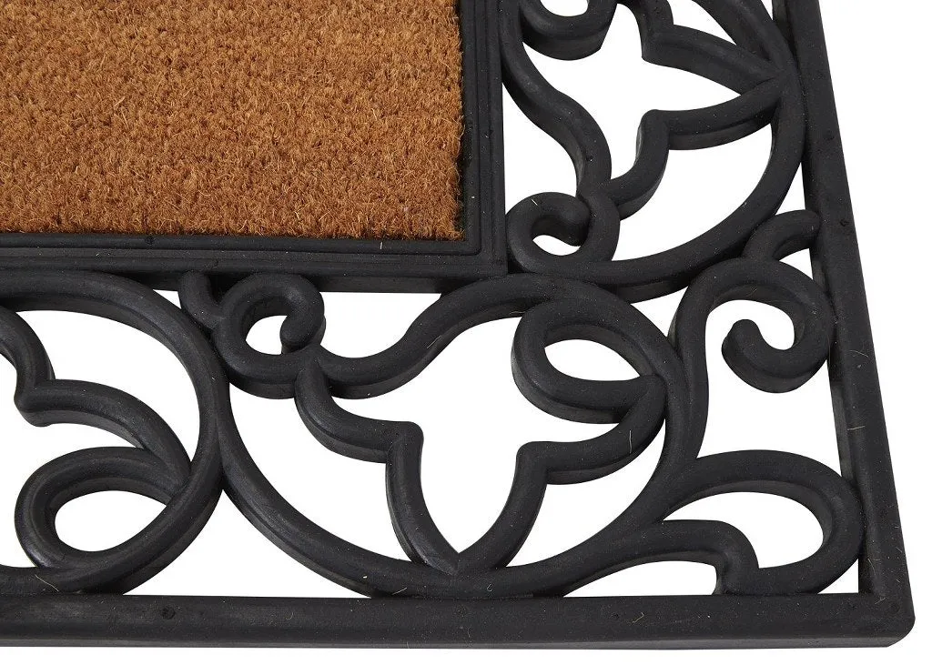 Floral Welcome Wrought Iron Rubber Coir Doormat