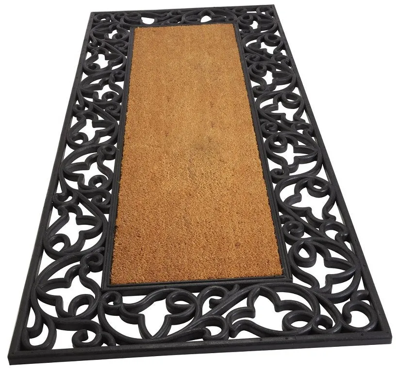 Floral Welcome Wrought Iron Rubber Coir Doormat