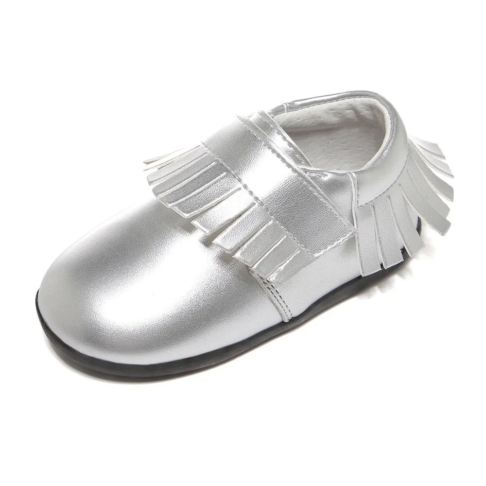 Girl‚Äôs Leather Loafers Shoes w Fringe Magic Tape - SQ1176