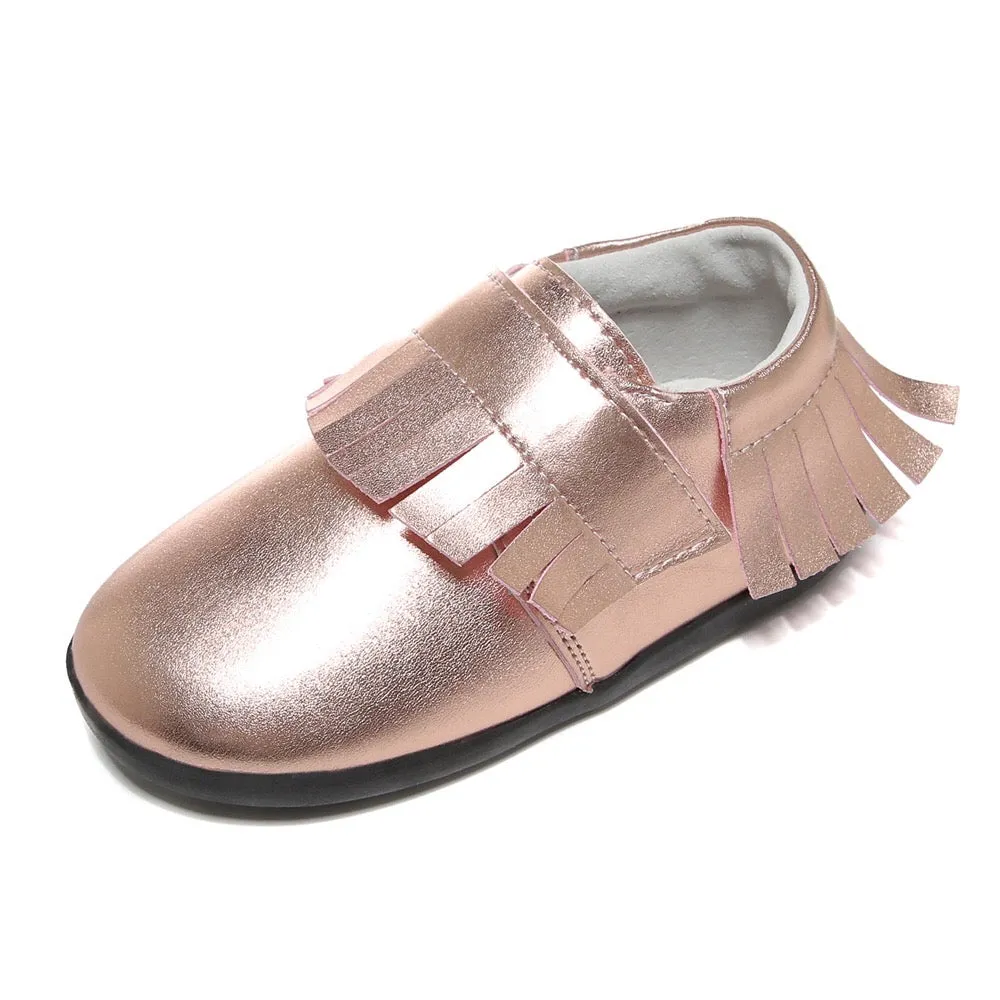 Girl‚Äôs Leather Loafers Shoes w Fringe Magic Tape - SQ1176