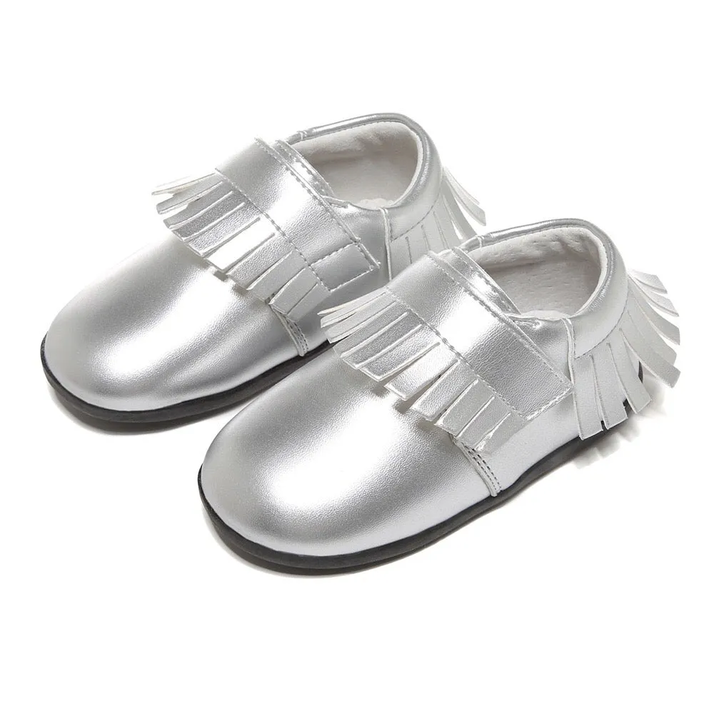 Girl‚Äôs Leather Loafers Shoes w Fringe Magic Tape - SQ1176