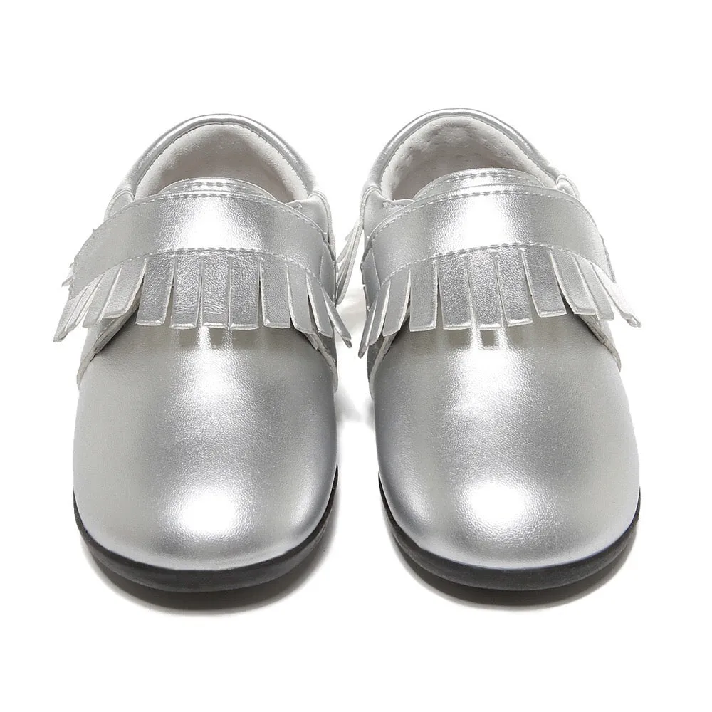 Girl‚Äôs Leather Loafers Shoes w Fringe Magic Tape - SQ1176