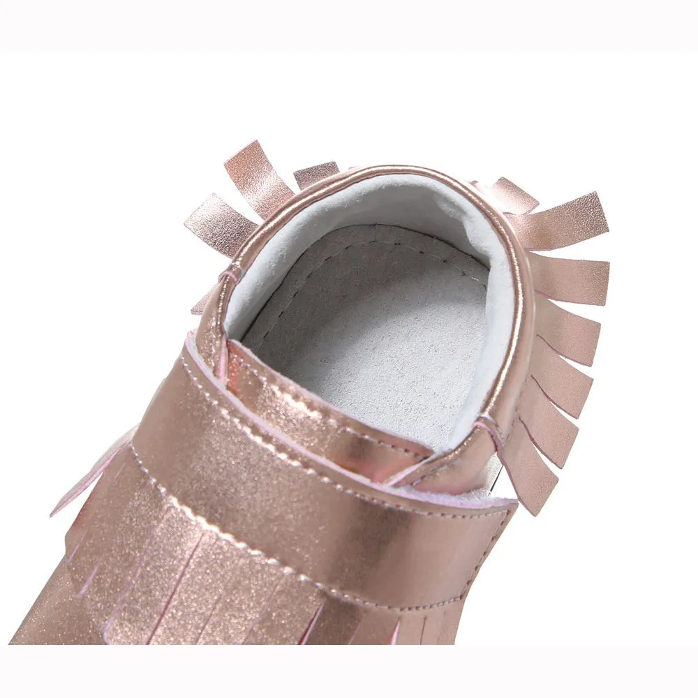 Girl‚Äôs Leather Loafers Shoes w Fringe Magic Tape - SQ1176