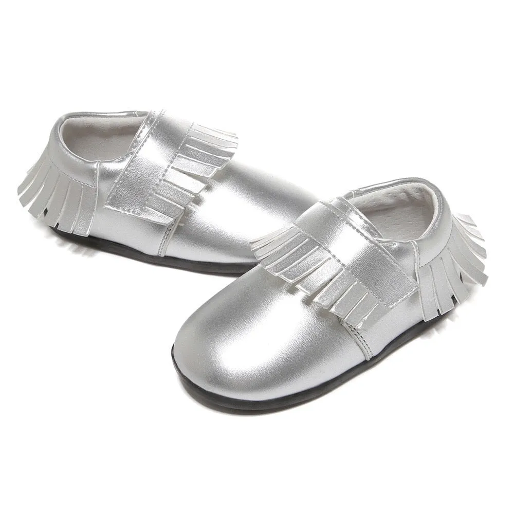 Girl‚Äôs Leather Loafers Shoes w Fringe Magic Tape - SQ1176