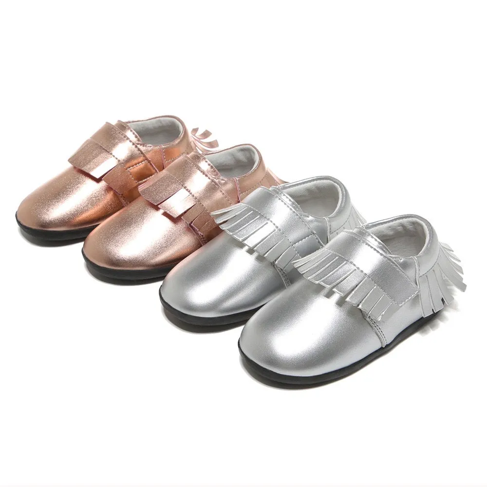 Girl‚Äôs Leather Loafers Shoes w Fringe Magic Tape - SQ1176