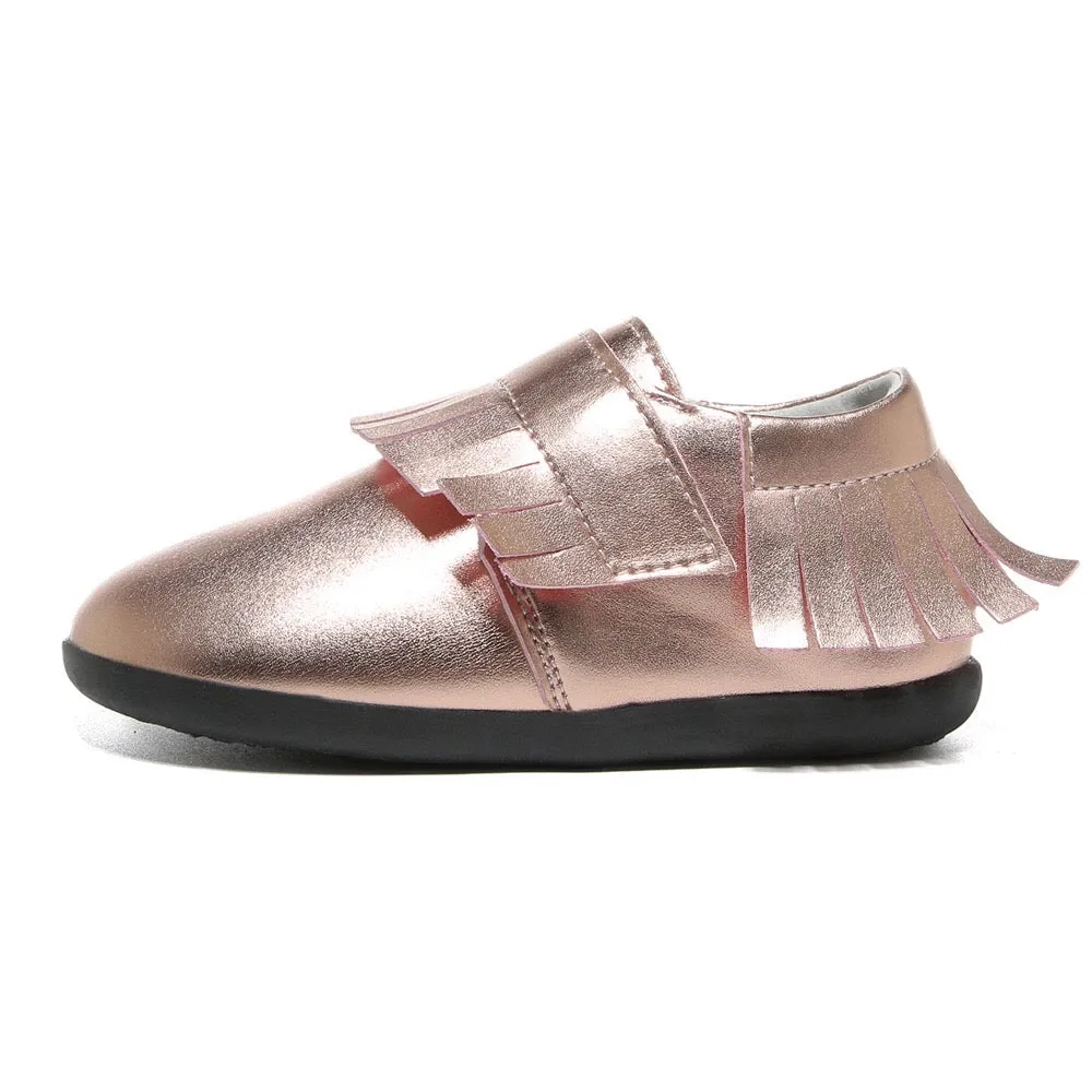 Girl‚Äôs Leather Loafers Shoes w Fringe Magic Tape - SQ1176