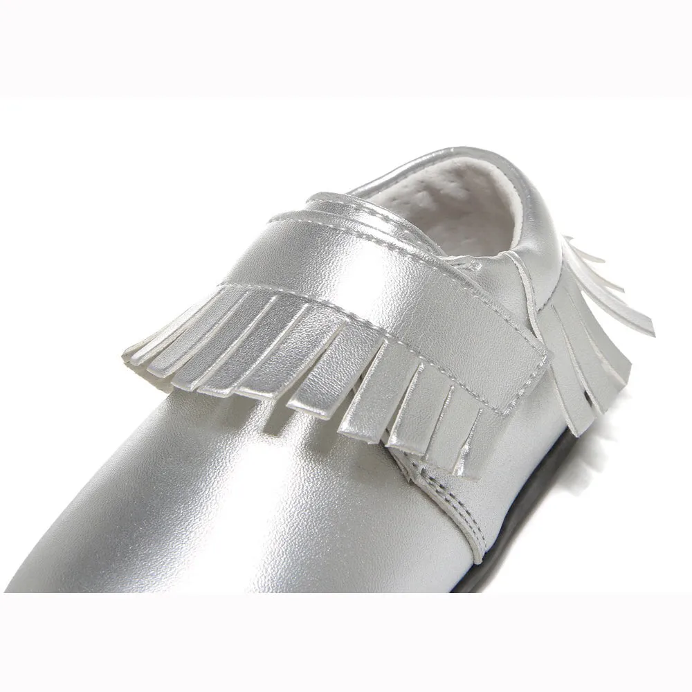 Girl‚Äôs Leather Loafers Shoes w Fringe Magic Tape - SQ1176