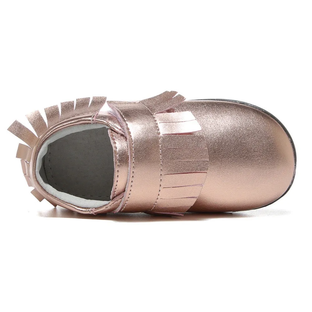 Girl‚Äôs Leather Loafers Shoes w Fringe Magic Tape - SQ1176