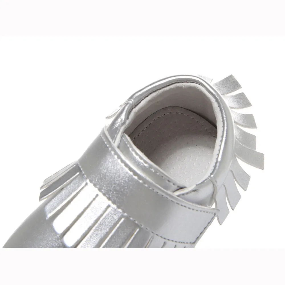 Girl‚Äôs Leather Loafers Shoes w Fringe Magic Tape - SQ1176