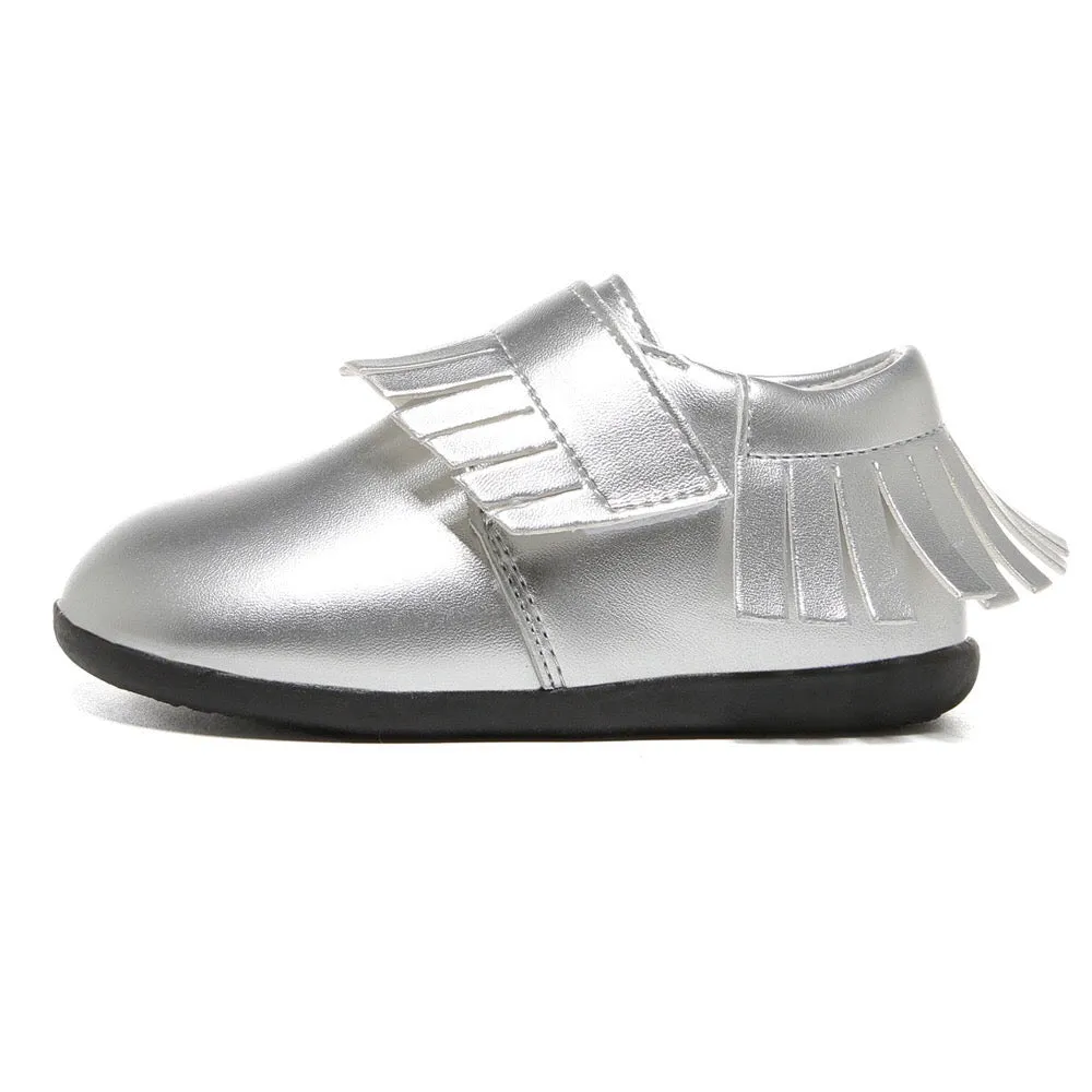 Girl‚Äôs Leather Loafers Shoes w Fringe Magic Tape - SQ1176