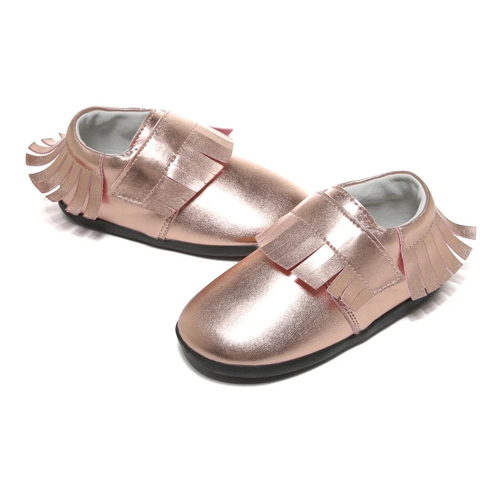 Girl‚Äôs Leather Loafers Shoes w Fringe Magic Tape - SQ1176
