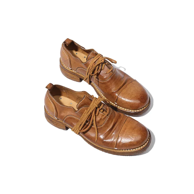 Goodyear Horse Leather Derby Shoes For Women Retro Lace Up Block Oxfords Leather Sole in Black/Brown