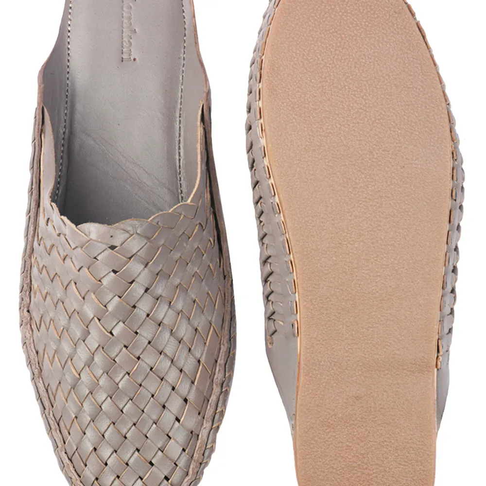 Grey Handstitched Leather Kolhapuri Men Shoes