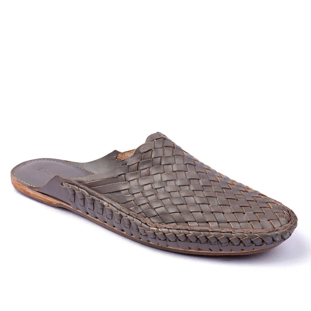Grey Handstitched Leather Kolhapuri Men Shoes