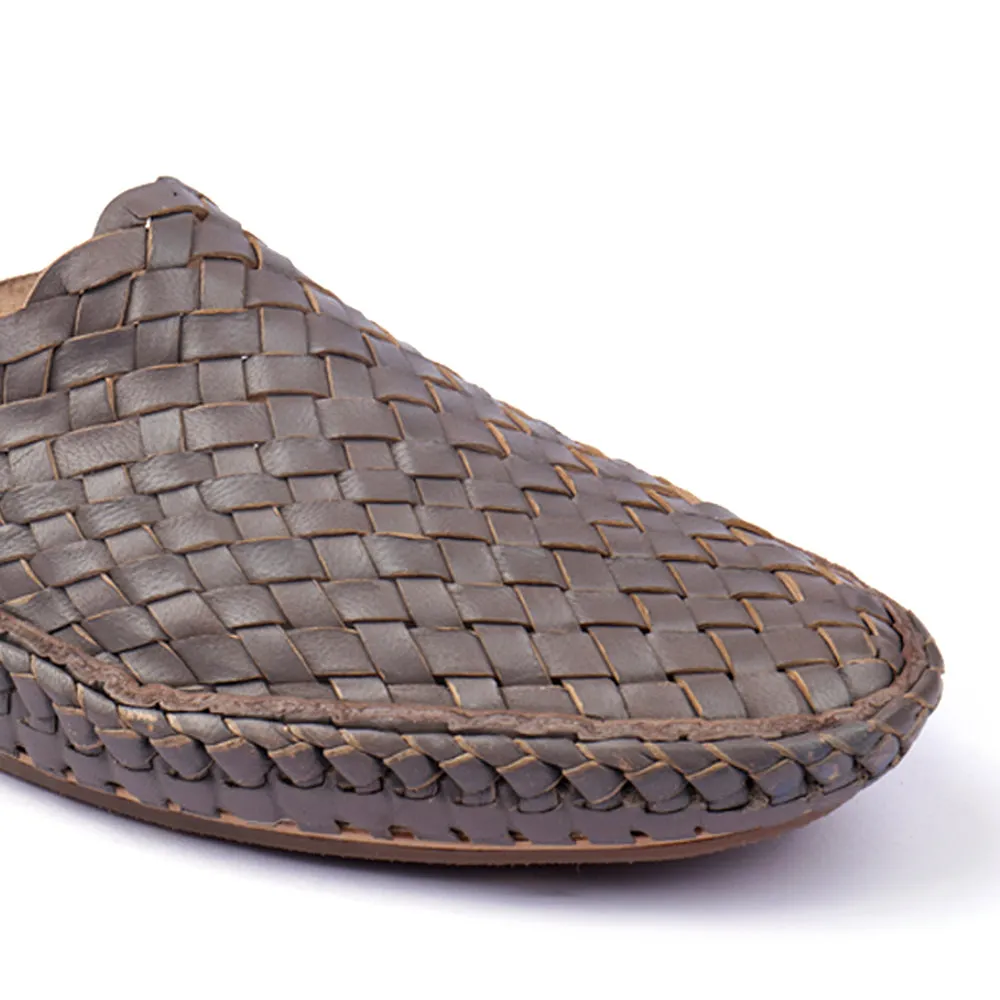 Grey Handstitched Leather Kolhapuri Men Shoes