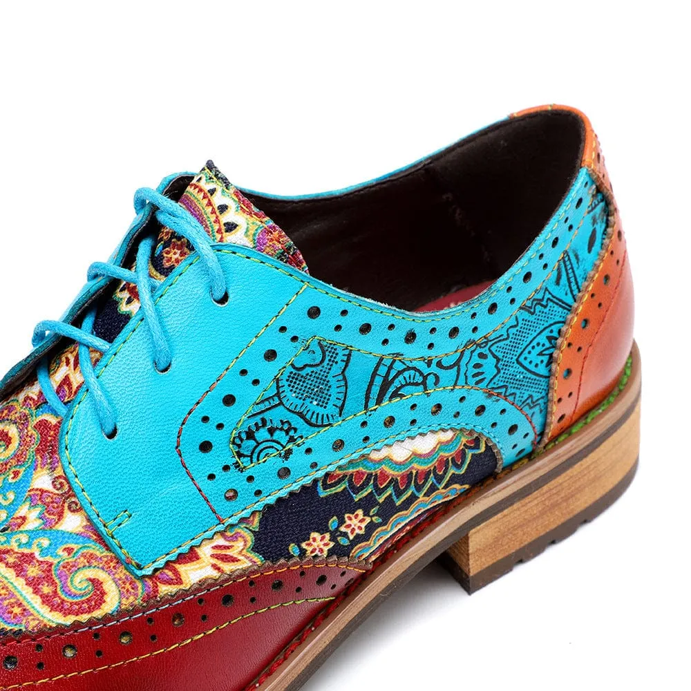 Handmade Brogue Leather Flats (Celeste)