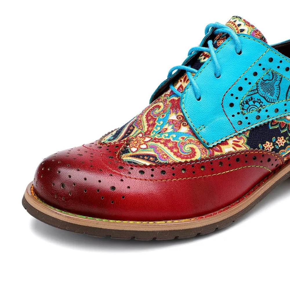 Handmade Brogue Leather Flats (Celeste)