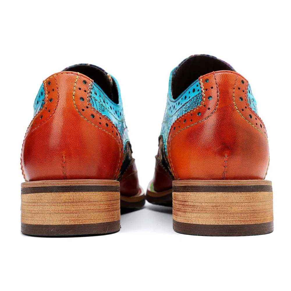 Handmade Brogue Leather Flats (Celeste)