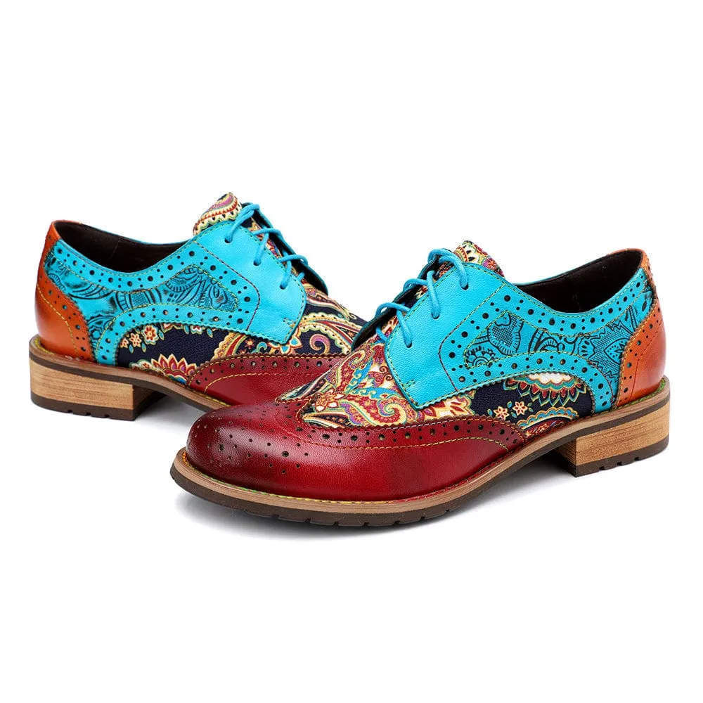 Handmade Brogue Leather Flats (Celeste)