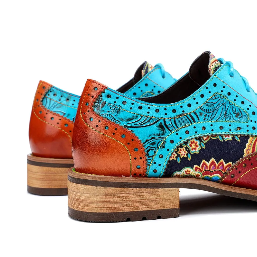 Handmade Brogue Leather Flats (Celeste)