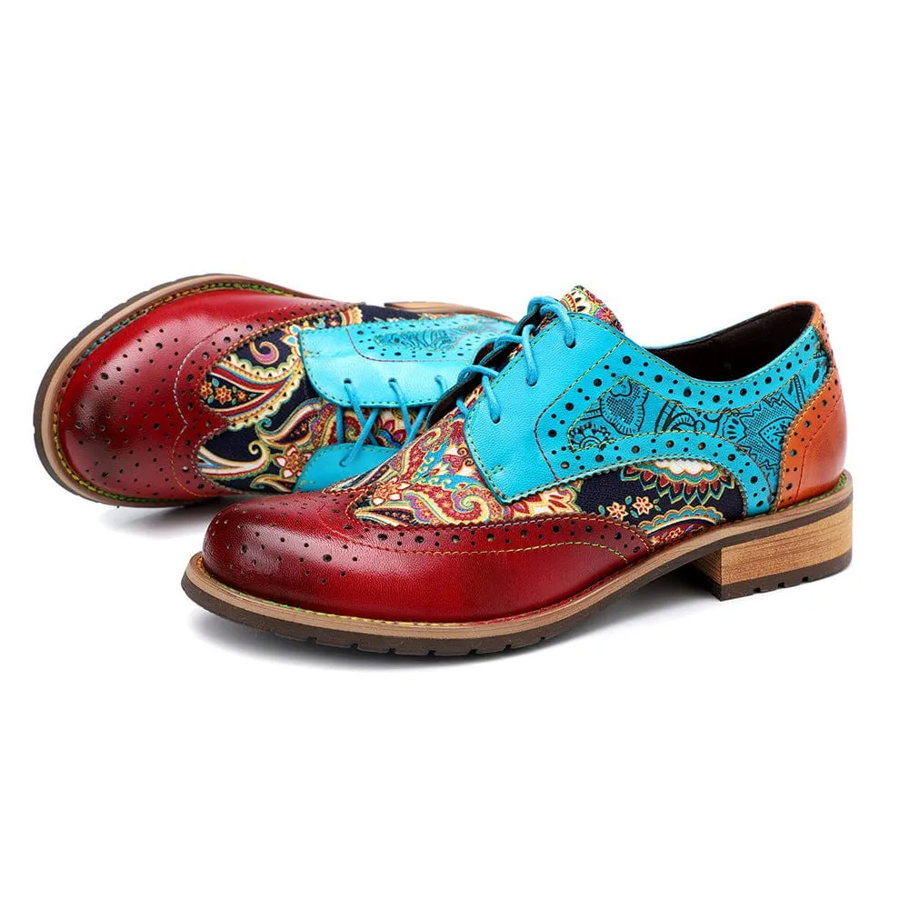 Handmade Brogue Leather Flats (Celeste)