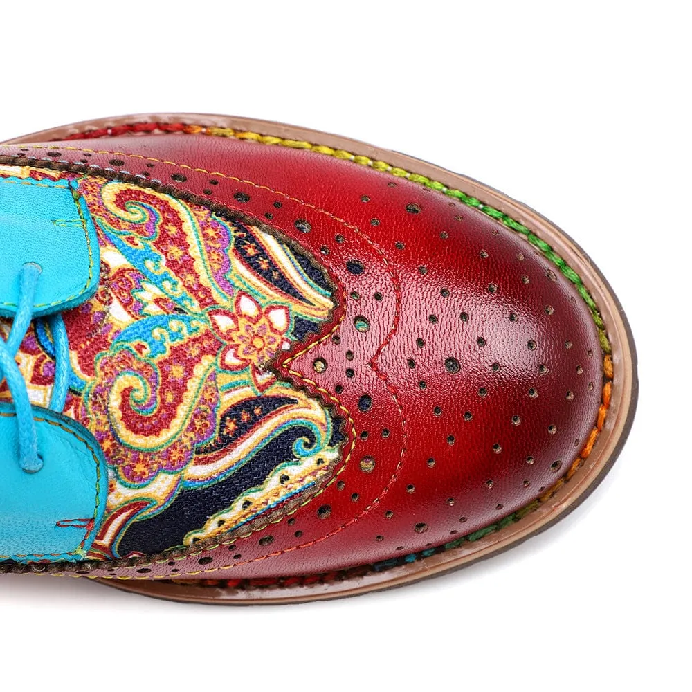 Handmade Brogue Leather Flats (Celeste)