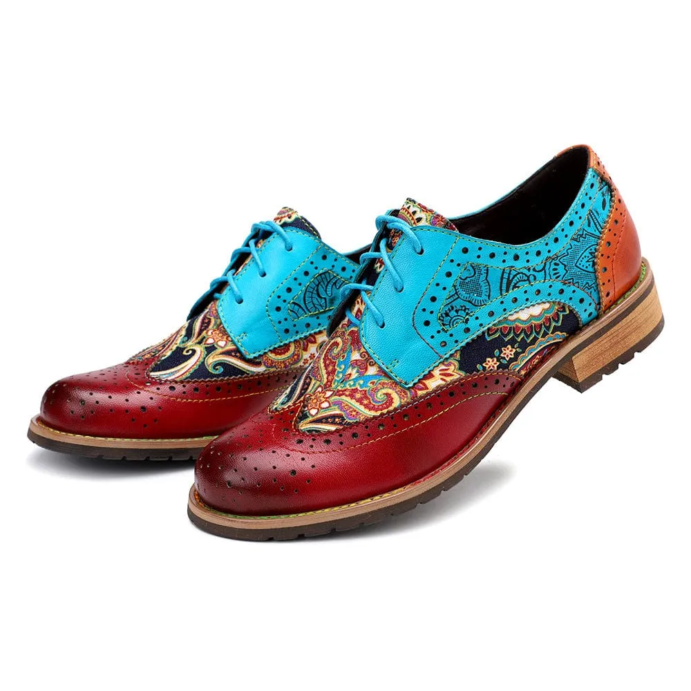 Handmade Brogue Leather Flats (Celeste)
